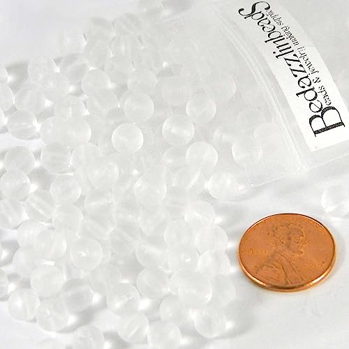 100 Matte Frosted Translucent 6mm x 5mm Round Loose Glass Jewelry Spacer Beads with 1.2mm Hole in Many Colors (Clear White) - color: Clear White