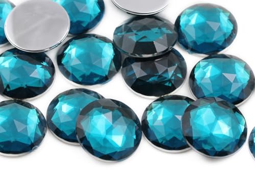 25mm Blue Aqua H122 Flat Back Round Acrylic Rhinestones Plastic Circle Gems for Costume Making Cosplay Jewels Pro Grade Embelishments - 20 Pieces (Blue Zircon) - color: Blue Zircon