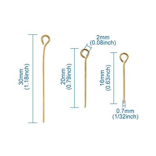 Craftdady 650pcs Mixed Color Open Eye Pins 16-30mm Iron Head Pins for Jewelry Making, Hole: 2mm - color: Mixed Colors, Open Eye Pins