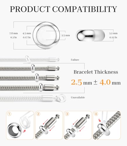 GW Stopper Charms 925 Sterling Silver Round Rondelle Spacer Beads with Exquisite Velvet Bag for Charm Bracelets for Women - color: Silver-4PCS
