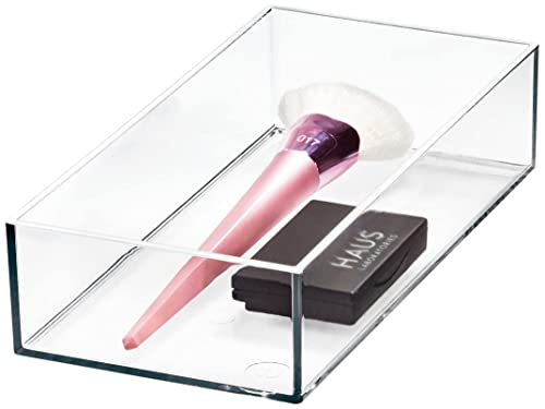 iDesign Stackable Makeup Drawer Organizer - Vanity Organizer or Desk Organizer - Clear/Matte White - color: Clear/Matte White Trim