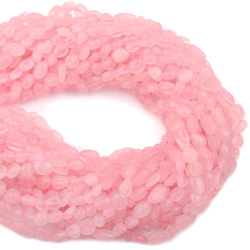 Natural Stone Beads 6-8mm Rose Quartz Oval Irregular Freeform Tumbled Loose Gemstone Beads for Jewelry Making 15 Inch Strand 50-55 Pcs - color: Rose Quartz-1 strand15”-approx. 55 beads