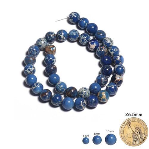 Yochus 45pcs Blue Sea Sediment Beads，8mm Healing Power Natural Stone Round Loose Beads for Jewelry Making Earring Necklace DIY Crafts - color: Blue Sea Sediment, size: 8mm 45beads