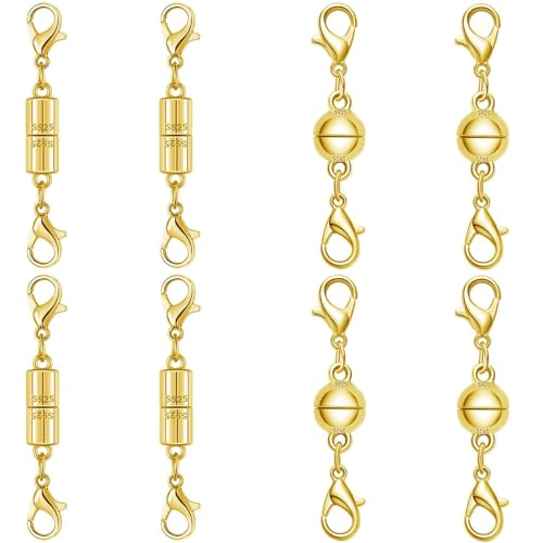 Magnetic Necklace Clasps, 925 Silver Jewelry Closures, Chain Extender Connectors, 8 Pack (8pcs Golden B) - color: 8pcs golden B