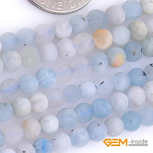 GEM-Inside Natural 4mm Aquamarine Quartz Gemstone Loose Beads Frosted Round A Grade Crystal Energy Stone Power for Jewelry Making 15" - color: Aquamarine, size: 4mm