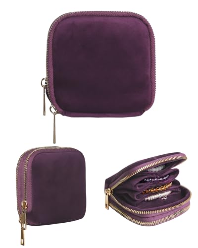 Stratalife 2-Layer Travel Jewelry Case Organizer Compact Storage Bag for Rings Earrings Necklace Bracelet Portable Velvet Jewelry Pouch with Zippers Accessories Travel Essentials Gift for Women Purple - color: Purple