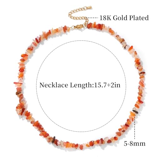 Raw Crystal Necklaces for Women 5-8mm Handmade Natural Stone Necklace Beaded Choker Necklace Healing Crystal Necklace Gemstone Necklace Raw Crystal Beaded Necklace for Her - style: Carnelian