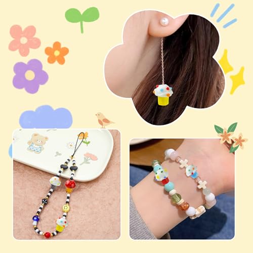 DanLingJewelry 10Pcs Colorful Ice Cream Bumpy Lampwork Glass Beads 3D Imitation Cupcake Sweet Food Beads for Jewelry Making Bracelets