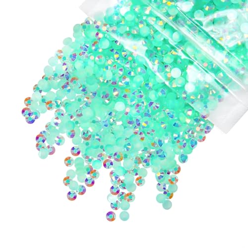 qiipii 1550PCS 5mm Aquamarine Green AB Resin Rhinestones Lake Green Flatback Jelly Stones Bulk SS20 Non-Hotfix Diamonds Gems Charms for Nails Face Eyes Makeup Mugs Tumblers Bottles DIY Crafts Decor - color: Aqua Green Ab, size: 5mm Bulk