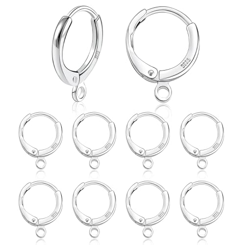 10Pcs Sterling Silver Earring Hooks Round Small Huggie Hoop with Loop Ear Leverback Hooks Hypoallergenic 14mmx2mm Ear Huggie Hoops 925 Sterling Silver Dangle Earrings Findings Jewelry Making Set - color: 10Pcs14x2mmHuggie_Silver