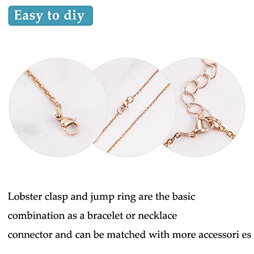 PandaHall 60 pcs 5mm 304 Stainless Steel Jump Rings with 30 pcs Lobster Claw Clasps for Earring Bracelet Necklace Pendants Jewelry DIY Craft Making, Rose Gold - color: Rose Golden-90 pcs, size: 5mm Jump Rings