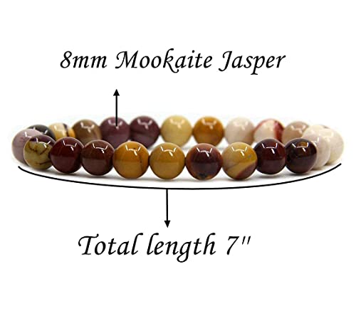 Angelstones Handmade Natural Healing Gemstone 8mm Round Beads Stretch Crystal Bracelet 7 Inch Unisex - color: Mookaite Jasper