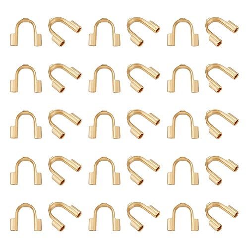 UNICRAFTALE 100Pcs 304 Surgical Stainless Steel Hypoallergenic Wire Guardian Small U Shape Wire Cable Protectors Golden Wire Loop Guardian Terminator for DIY Jewelry Crafts Making - color: Golden-100pcs