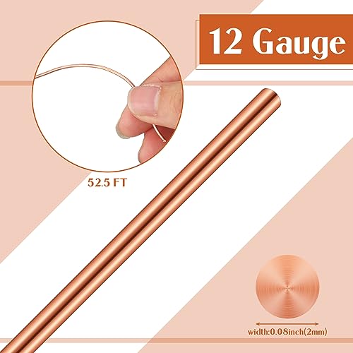 Therwen 12 Gauge Copper Wire for Electroculture, Gardening Plants, Jewelry Making DIY Beading Craft Bendable Solid Bare Copper Wire, 1 Pound Spool(0.080'' Dia, 52.5' Length) - size: 0.080'' Dia, 52.5' Length, style: 12 Gauge