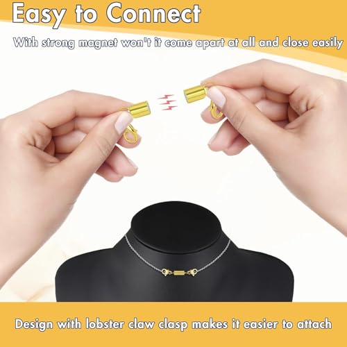 12 Pack Magnetic Necklace Clasps and Closures. Necklace Jewelry Extender with Strong Magnet. for Jewelry Necklace Bracelet Making. Gold and Silver Plating (12Pcs | Gold Cylinder) - color: 12Pcs | Gold Cylinder