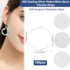 Beebeecraft 1 Box 100Pcs Hoop Ear Wires 316 Stainless Steel Earring Round Loops Findings Wine Glass Charm Rings for Beading Jewelry Making 20mm - color: Silver, size: 20mm