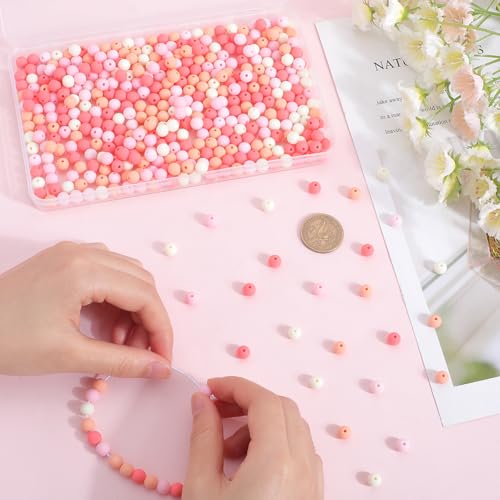 1 Box 500Pcs Candy Color Acrylic Beads Round Frosted Bead Bulk 8mm Plastic Balls Pastel Matte Mix Gumball Loose Spacer Beads for Jewelry Making Bracelets Necklaces Earrings Keychain Adult - color: Pink