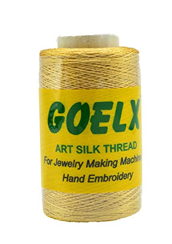 Goelx Silk Thread by Shade No for Jewelry, Tassel Making, Embroidery, Crafts, Shiny Soft Thread Spools - Golden - 137 C - color: Golden - 137 C