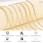 HUISUYTON Necklace Chain for Jewelry Making,45.93 FT 14 Rolls Stainless Steel Jewelry Chains Bulk with Jump Rings, Lobster Clasps, Connectors for DIY Necklace Earring Bracelet(Gold & Silver) - color: Gold and Silver-45.93Ft