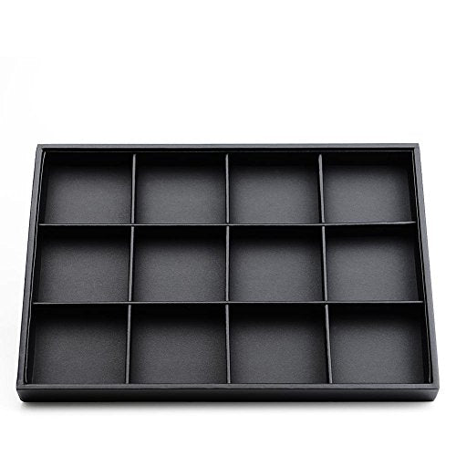 Oirlv Black Leather Jewelry Display Tray 12 Grid Jewelry Drawer Organizer Bracelet Bangle Organizer Independent Storage - style: P01702