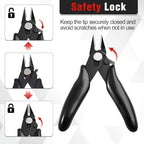 3.5-Inch Mini Cutter with Lock, 4 Pcs Precision Flush Cutters, Spring Loaded Micro Wire Cutter Diagonal Side Cutters Nipper, Soft Copper Wire Snip for Electronics, Model Sprue, Jewelry Making