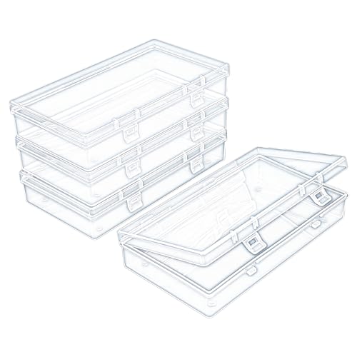 4 Pack Rectangular Clear Plastic Storage Containers Box with Hinged Lid for Beads and Other Small Craft Items (6.1 x 3.3 x 1.18 inch) - size: 6.1 x 3.3 x 1.18 inch