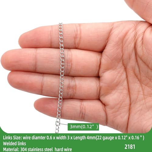THREENEST 16.4-Feet Width 3mm Stainless Steel Extander Chains, Welded Permanent Cable Craft Tail Curb Chain for Necklace Bracelet Earring Jewelry Making - color: Stainless Steel, size: Extender Chains(Width 3mm)