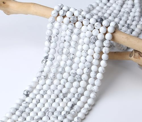 Natural White Howlite Beads 100Pcs 8mm Crystal Beads Loose DIY Round Stone Bead for Bracelet Necklace Earrings Making - color: C-White Howlite, size: 100pcs