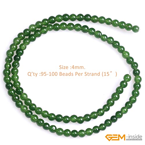 GEM-Inside Natural 4mm Green Taiwan Jade Gemstone Loose Beads Round Crystal Energy Stone Power for Jewelry Making 15" - color: Green Taiwan Jade, size: 4mm