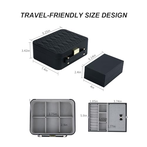 Large Jewelry Travel Organizer, 2 Layers Jewelry Box with Tray Black - color: Fashion Black