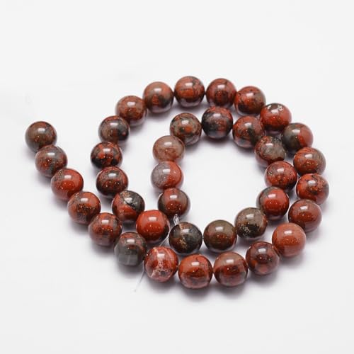 45Pcs Natural Brecciated Jasper Beads 8mm Round Natural Gemstone Beads Smooth Loose Spacer Bead for DIY Craft Bracelet Necklace Earrings Jewelry Making Supplies - color: Natural Brecciated Jasper