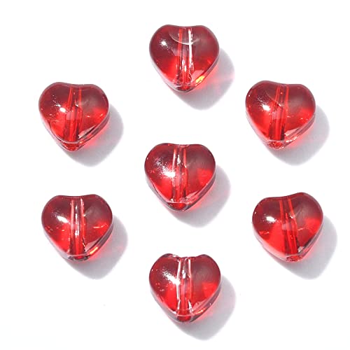 UR URLIFEHALL 100 Pcs Handmade Lampwork Glass Heart Beads Love Red Heart Shape Crystal Spacer Beads for DIY Jewelry Making Crafts - color: 100pcs-6x6.5x4.7mm-red heart beads