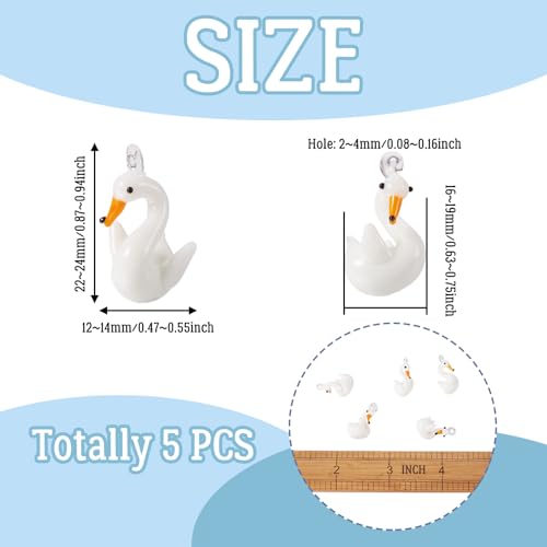 FASHEWELRY 5Pcs Handmade Swan Lampwork Glass Pendants White Swan Goose Spacer Beads Charms for DIY Necklace Bracelet Jewelry Craft Making - color: Swan-White