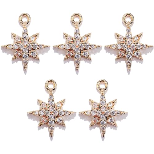 Crystal Zirconia Gold Plated Brass Charms for Jewelry Making Bracelet Necklace Earring Pendant Craft Supplies DIY Accessories - color: StarA-White-5Pcs