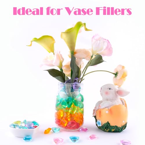 Niceup 200+pcs Kids Gemstones Toys for Pirate Treasure Princess Party Favor Pool Diving Gems Vase Filler Plastic Acrylic Fake Jewels Decors with Heart Diamond Drop Oval Rectangle Square Triangle - style: Diamond 7-Style Mini (about 200pcs)