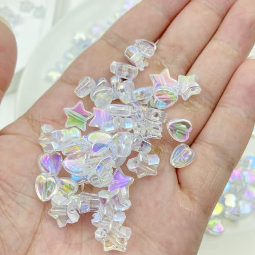450Pcs Acrylic Beads AB Crystal Star Beads Heart Beads for Jewelry Making DIY Bead Bracelet Necklace Earrings(Transparent White) - color: Transparent White