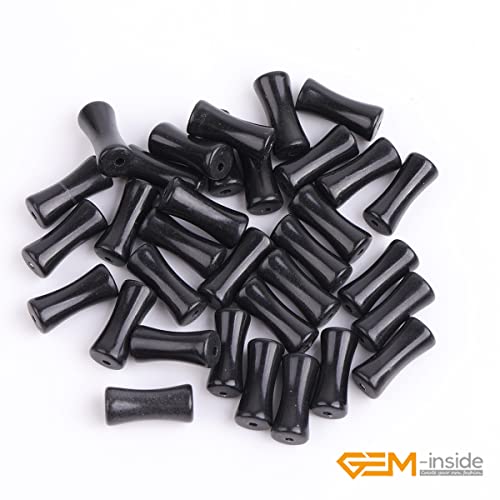 GEM-Inside 30Pcs 5x12mm Natural Black Brazil Stone Agate Plant Bamboo Knot Bone Charms Beads for Jewelry Making Power Energy Chakra Stone Beads - color: Black Brazil Agate