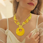 Coiris Shell Pendant Statement Strand Necklace for Women Boho Multi Beads Natural Stone Colorful Necklace Bohemian Handmade Chunky Shell Beaded Collar Jewelry for Women - color: Yellow