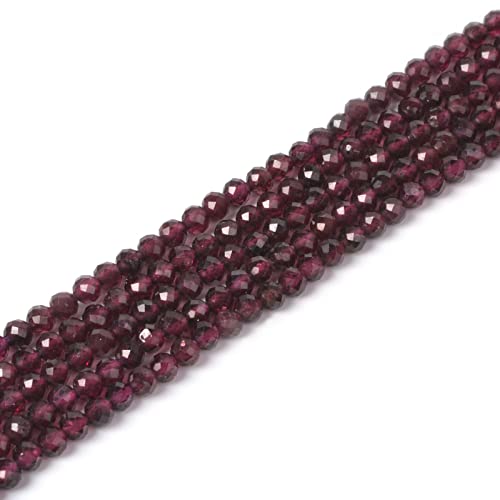 Natural Garnet 4mm Faceted Round Beads Loose Beads 16 Inch for Jewelry Making Beads - color: Garnet