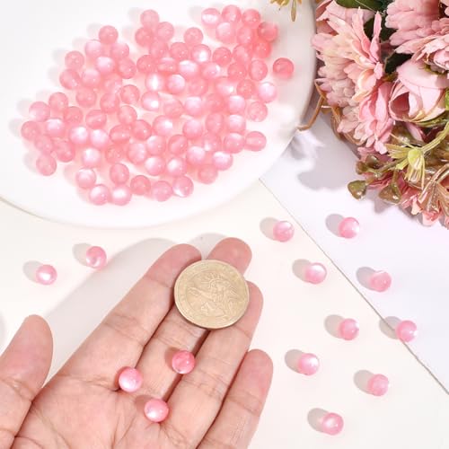 1 Box 120PCS 8MM Pink Resin Round Beads with Holes Imitation Cat Eye Transparent Smooth Shiny Cats Eyes Spacer Loose Valentine Bead for Jewelry Making Necklaces Bracelets Diy Craft Supplies - color: Pink