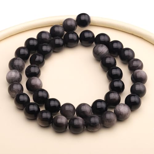 Natural Stone Beads Obsidian 8mm Polished Round Smooth Gemstone Beads for Jewelry Making Supplies 15 Inch(45Beads) - color: Obsidian 8mm-45pcs