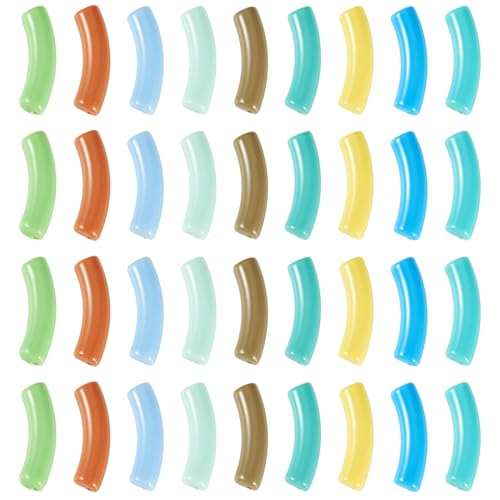 Acrylic Tube Beads for Bracelets Curved Chunky Bamboo Tube Beads Two Tone Bangle Acrylic Bead for Jewelry Making Earring Crafts - color: Blue-Green