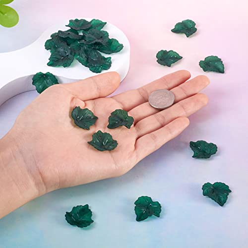 Crafans 100Pcs Green Acrylic Leaf Beads Plant Pendants Summer Maple Leaf Beads Charms Beaded Plant Kit for Crafts DIY Bracelets Earring Jewelry Making Supplies 24x22.5x3mm - color: Dark Green