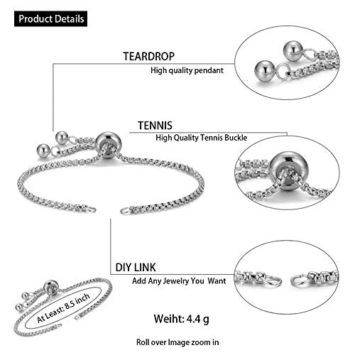 DanLingJewelry 10pcs 304 Stainless Steel Adjustable Slider Bracelet Slider Extender Chains Friendship Bracelets for Jewelry Making DIY 8 Inches(215mm) P - color: StyleⅪ-10 pcs-Platinum