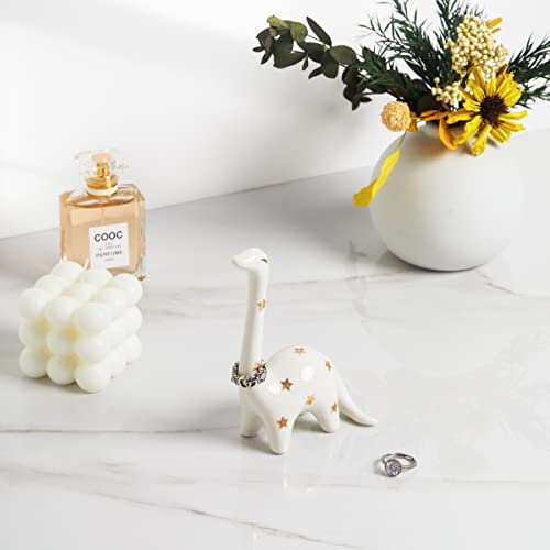 PUDDING CABIN White Dinosaur Ring Holder, Engagement Wedding Ring Stand, Dinosaur Gifts, Cute Preppy Room Decor, Birthday Gifts for Women Her Girls Friends, Bridal Shower Bridesmaid Gifts - style: White Dinosaur