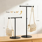 niffgaff T Bar Purse Display Stand Tabletop: Adjustable Height Handbag Holder, Countertop Hanging Rack for Long Necklace Scarf Lanyard, Black - color: Black