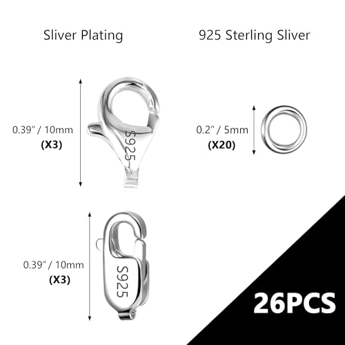 925 Sterling Silver Lobster Claw Clasps Set, Lobster Connector Clasp Closures with Open Jump Rings for Necklace Bracelet DIY Jewelry Finding Supplies (26pcs) - color: 26PcsA