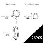 925 Sterling Silver Lobster Claw Clasps Set, Lobster Connector Clasp Closures with Open Jump Rings for Necklace Bracelet DIY Jewelry Finding Supplies (26pcs) - color: 26PcsA