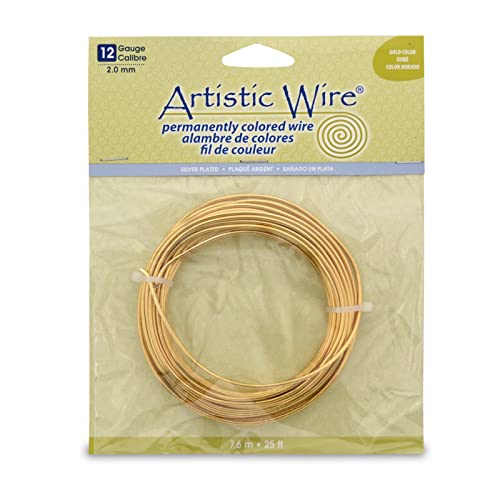 Artistic Wire | 12 Gauge Gold Silver-Plated Copper | Tarnish Resistant Bendable Craft Wire for Jewelry & DIY Projects | 25 ft Coil - color: Gold, size: 12 Gauge / 25 Ft