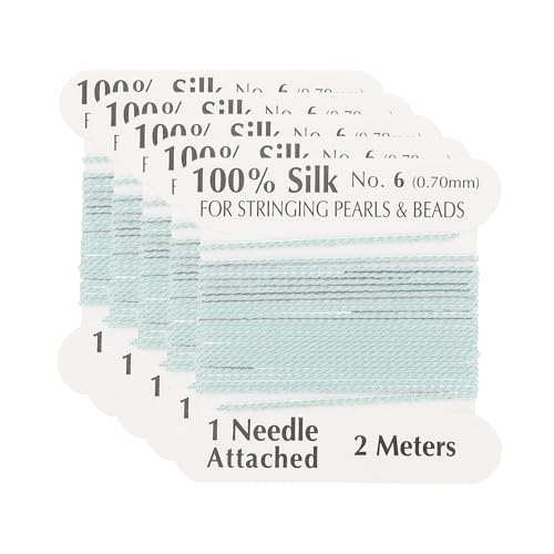 PATIKIL Silk Cord Thread, 5 Pcs Pure Silk Beading Thread Cord Size 0.45 mm with The Knotting Pearls Needle Attached, Pale Green - color: Pale Green
